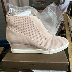 Linea Paolo Anna Wedge Bootie Pink Perforated Suede Size 9